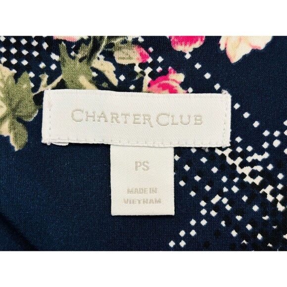 NWT Charter Club Etching Garden‎ Floral Top Shirt Pintuck Navy Blue Petite Small - Picture 9 of 12
